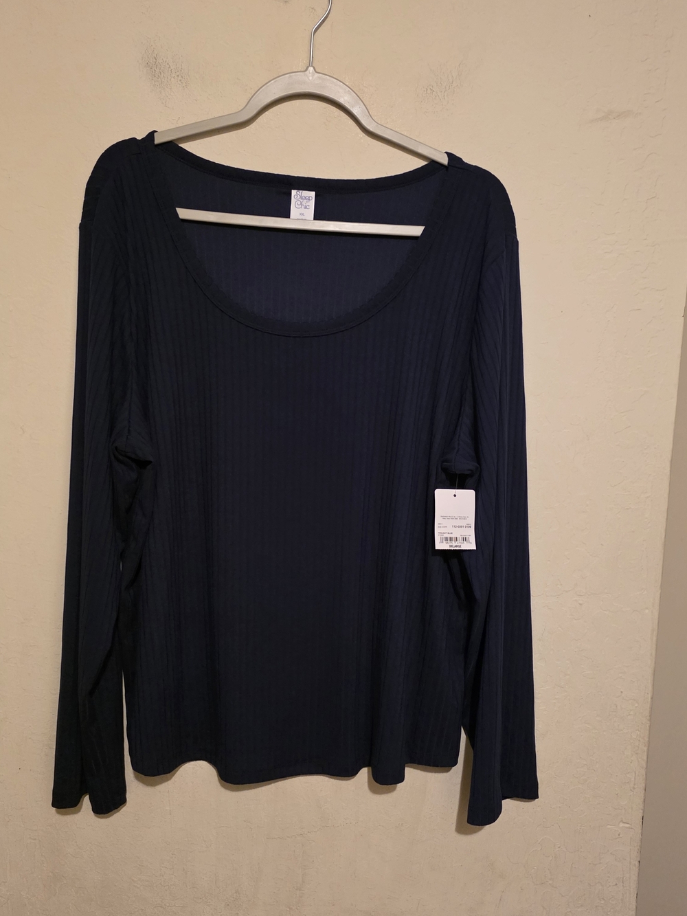 Sleep Chic Ribbed Scoop Neck Long Sleeve PJ Top - Navy Size XXL